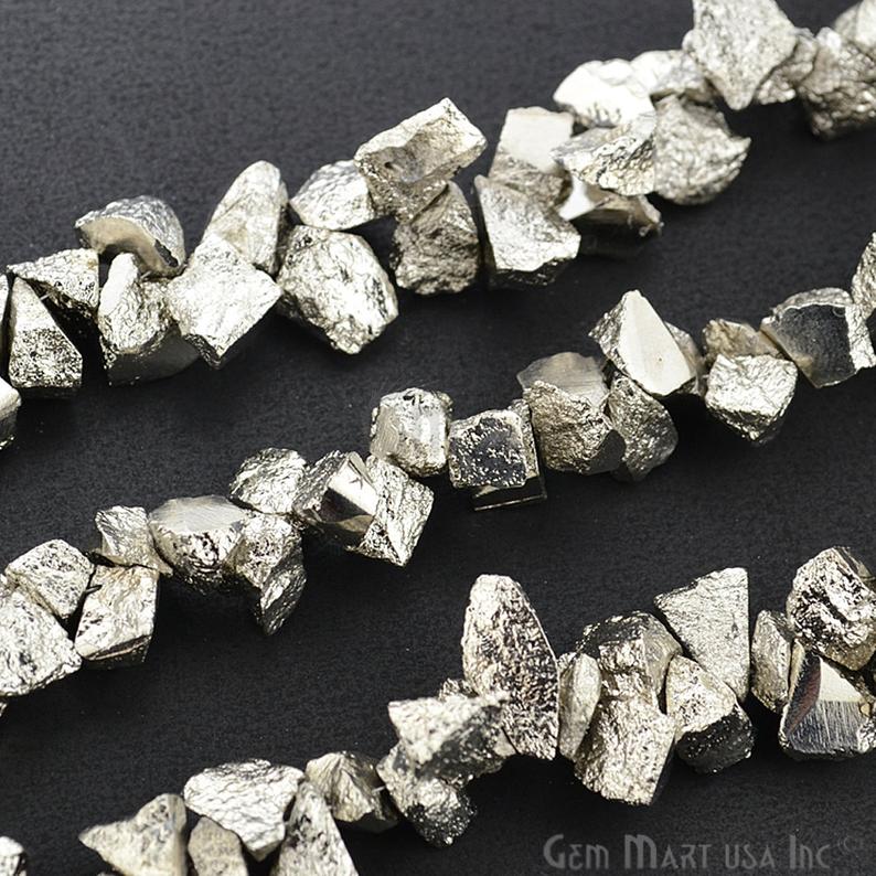1 Strand Silver Color Pyrite AAA High Quality Rough Nugget 10" length - GemMartUSA