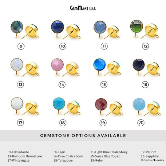 DIY Round 10mm Gold Bail Gemstone stud Earring