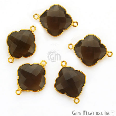 Clover 24x20mm Gemstone Double Bail Gold Bezel Gemstone Connector