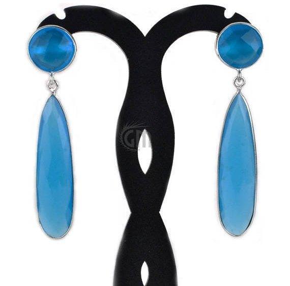 Pear and Round Shape 43x28mm Silver Plated Gemstone Dangle Studs (Pick your Gemstone) (90012-1) - GemMartUSA