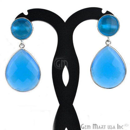 Pear and Round Shape 21x46mm Silver Plated Gemstone Dangle Studs (Pick your Gemstone) (90013-1) - GemMartUSA