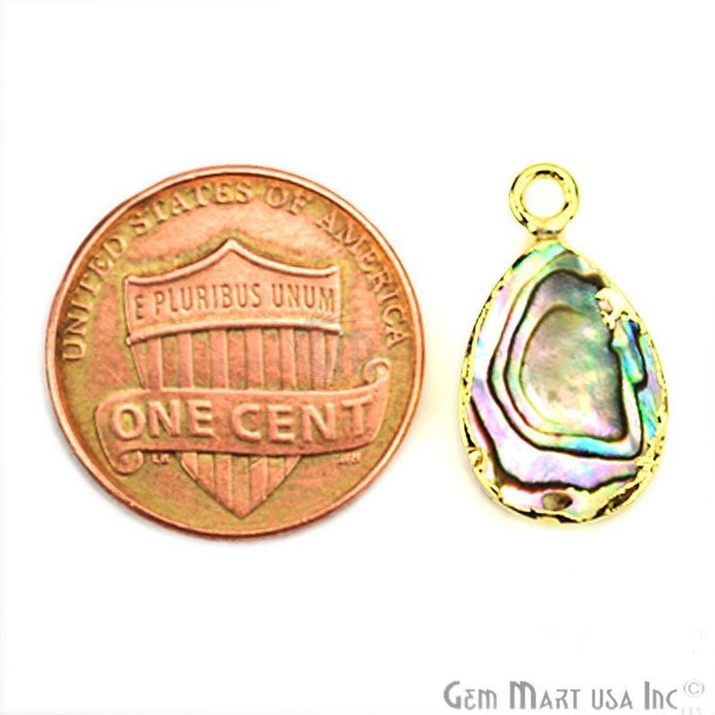 Abalone Shell 10x14mm Pear Shape Single Bail Gold Edge Connector - GemMartUSA