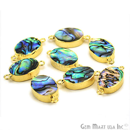 Abalone Shell 12x16mm Oval Shape Gold Edge Double Bail Connector - GemMartUSA