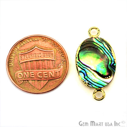 Abalone Shell 12x16mm Oval Shape Gold Edge Double Bail Connector - GemMartUSA