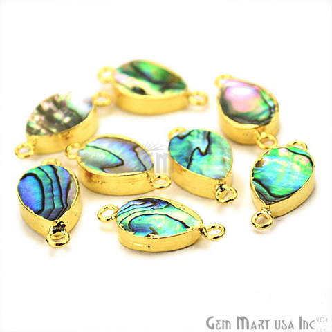 Abalone 10x14mm Pears Gold Electroplated Double Bail Gemstone Connector - GemMartUSA