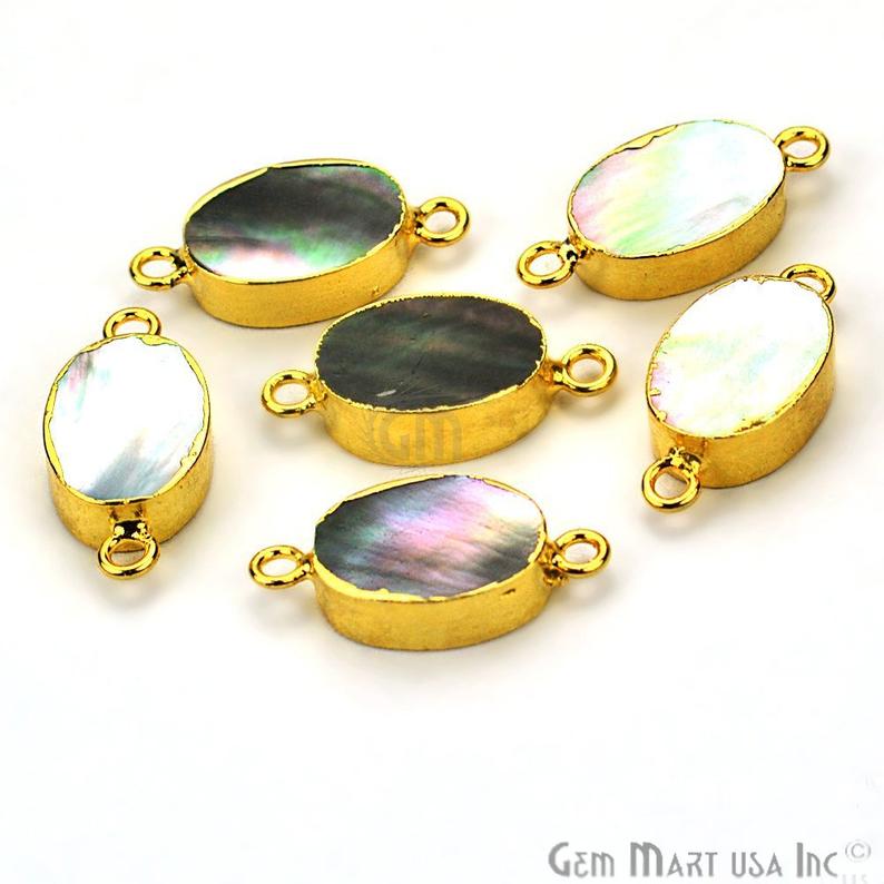 Abalone 10x14mm Oval Gold Electroplated Double Bail Gemstone Connector - GemMartUSA