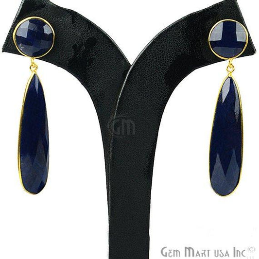 Pear and Round Shape 43x28mm Gold Plated Gemstone Dangle Studs (Pick your Gemstone) (90015-1) - GemMartUSA