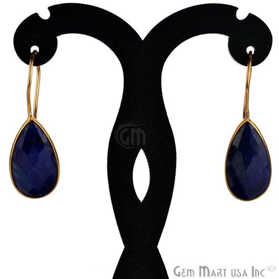 Pear Shape 21x11mm Gold Plated Gemstone Hook Earrings (Pick your Gemstone) - GemMartUSA