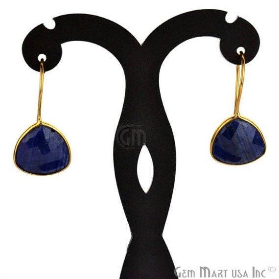 Trillion Shape 15mm Gold Plated Gemstone Hook Earrings (Pick your Gemstone) (90031-1) - GemMartUSA
