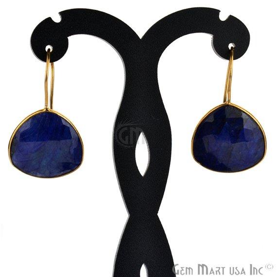 Trillion Shape 21mm Gold Plated Gemstone Hook Earrings (Pick your Gemstone) (90034-1) - GemMartUSA