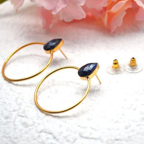 Pear Shape 8x12mm Gold Plated Gemstone Loop Stud Earrings 1 Pair (Pick your Gemstone) - GemMartUSA