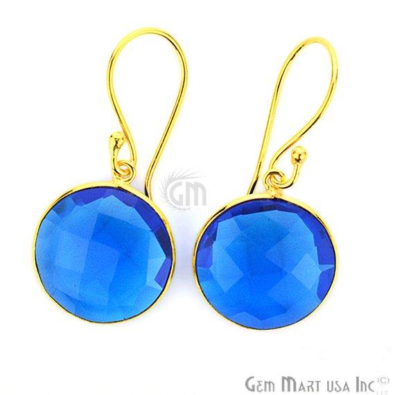 Gold Plated Round 34x16mm Gemstone Dangle Hook Earring Choose Your Style (90081-1) - GemMartUSA