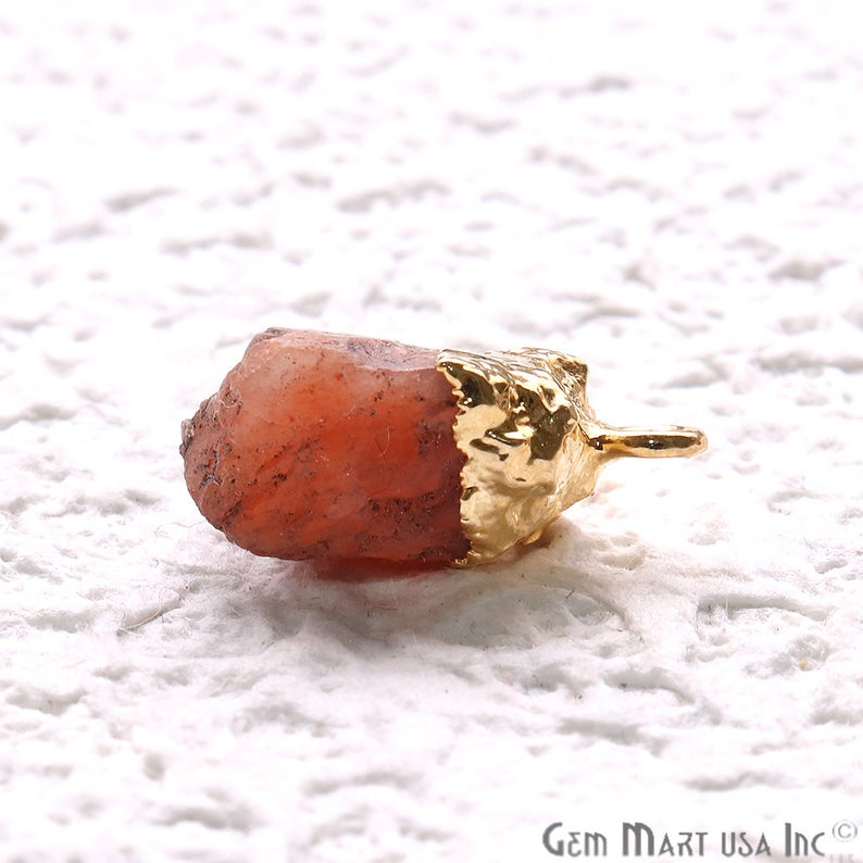 Rough Sunstone Gemstone 17x8mm Organic Gold Edged Connector - GemMartUSA