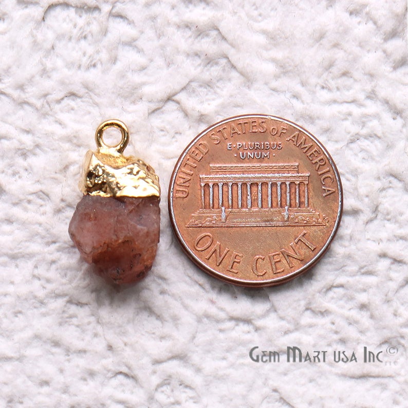 Rough Sunstone Gemstone 17x8mm Organic Gold Edged Connector - GemMartUSA