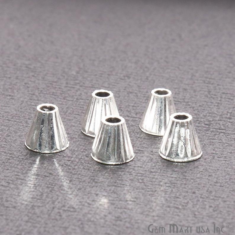 5pc Lot Silver Cone Acrylic Cap Findings Tassel Caps - GemMartUSA