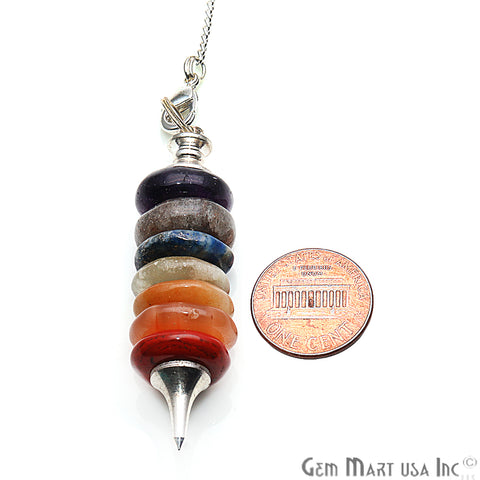 DIY 7 Chakra Healing Crystal 65x15mm Silver Plated Chain Pendant - GemMartUSA
