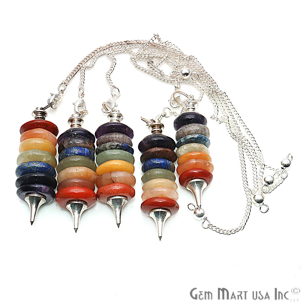DIY 7 Chakra Healing Crystal 65x15mm Silver Plated Chain Pendant - GemMartUSA