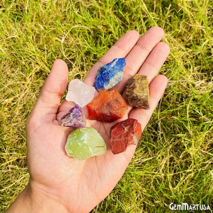 7 Chakra, 31X27MM Rough Multi Color Healing Crystal Stone Set, Natural Stone, Healing stone, Energy Stones