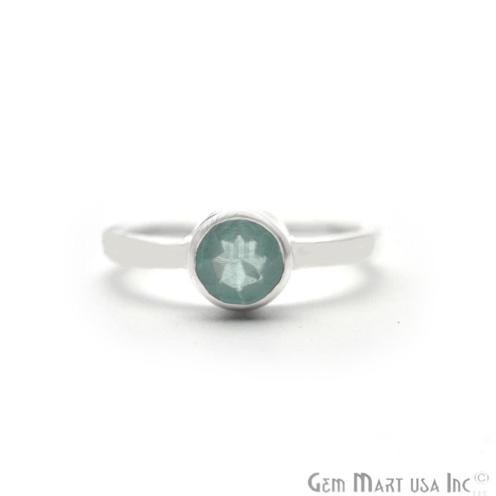 Silver Plated Round Shape Single Gemstone Solitaire Ring (Pick your stone & size) - GemMartUSA