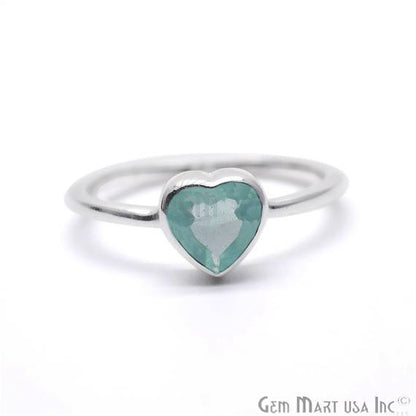 Silver Plated Heart Shape Single Gemstone Solitaire Ring (SP-12009) - GemMartUSA