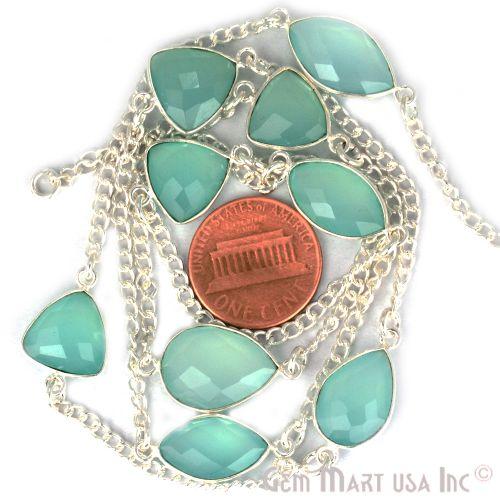 Aqua Chalcedony 10-15mm Silver Plated Link Bezel Connector Chain (764393521199)