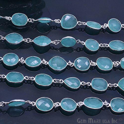 Aqua Chalcedony 10-15mm Mix Faceted Silver Plated Continuous Connector Chain (764004794415)