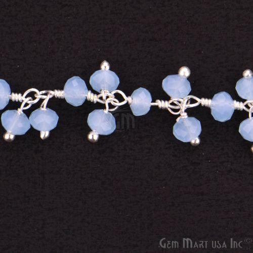 Aqua Chalcedony Silver Wire Wrapped Cluster Dangle Rosary Chain (764186984495)