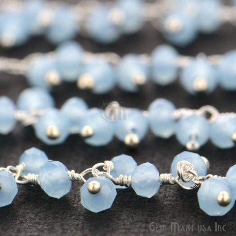 Aqua Chalcedony Silver Wire Wrapped Cluster Dangle Rosary Chain (764186984495)