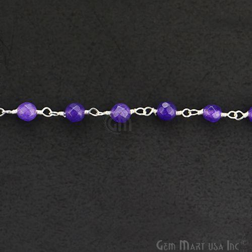 Amethyst Jade Beads Silver Plated Wire Wrapped Rosary Chain (763715485743)