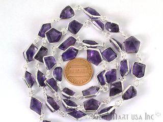 Amethyst 10mm Mix Faceted Shape Silver Plated Continuous Connector Chain (764309438511)
