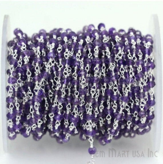 Amethyst, 3-3.5mm Sterling Silver...