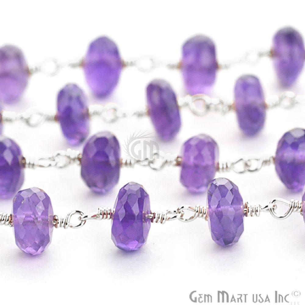 Amethyst Beads Sterling Silver Wire Wrapped Rosary Chain (762766622767)