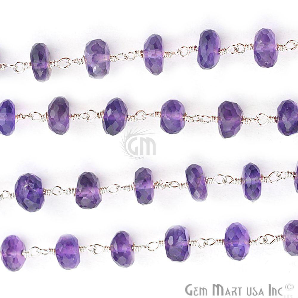 Amethyst Beads Sterling Silver Wire Wrapped Rosary Chain (762766622767)