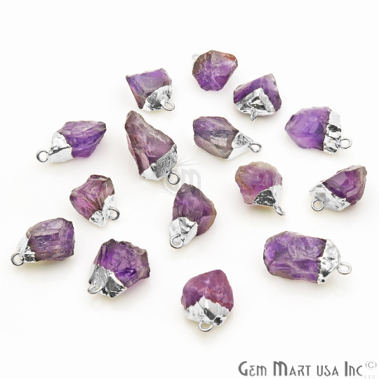 Rough Amethyst Freeform 16x11mm Silver Electroplated Single Bail Gemstone Connector