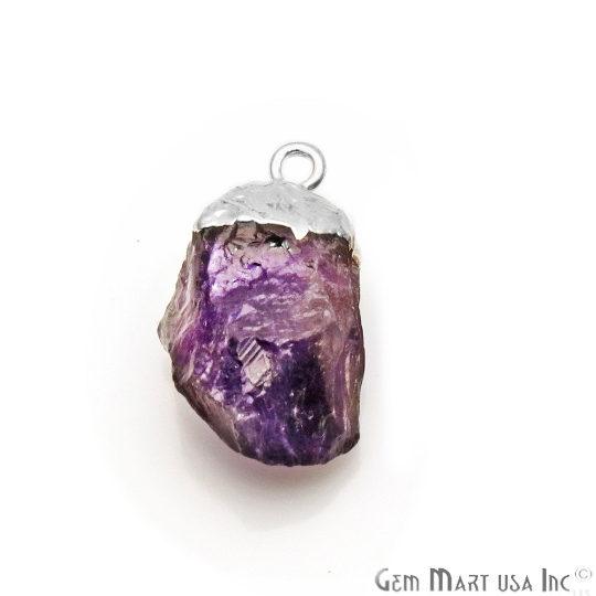 Rough Amethyst Freeform 16x11mm Silver Electroplated Single Bail Gemstone Connector