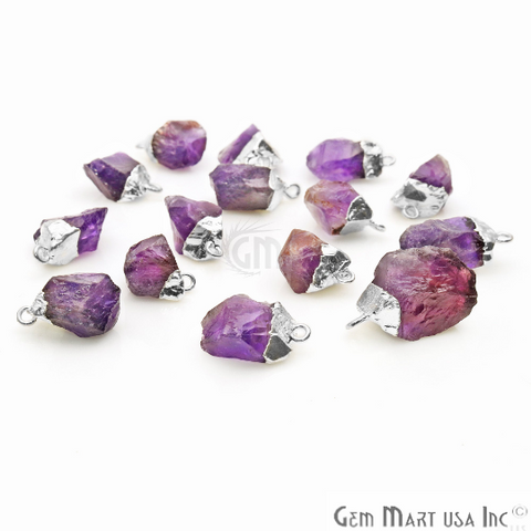 Rough Amethyst Freeform 16x11mm Silver Electroplated Gemstone Connector