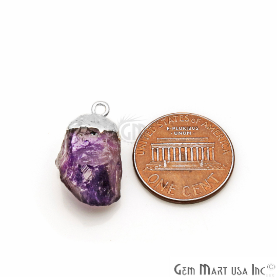 Rough Amethyst Freeform 16x11mm Silver Electroplated Single Bail Gemstone Connector