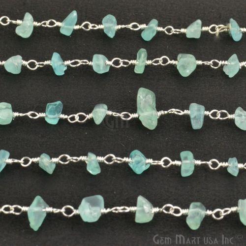 Apatite Nugget Chip Beads Silver Plated Wire Wrapped Rosary Chain (763808350255)