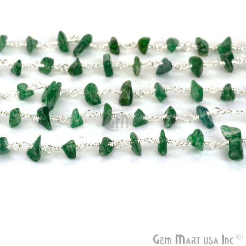 Aventurine Nugget Chip Beads Silver Plated Wire Wrapped Chain (763809890351)