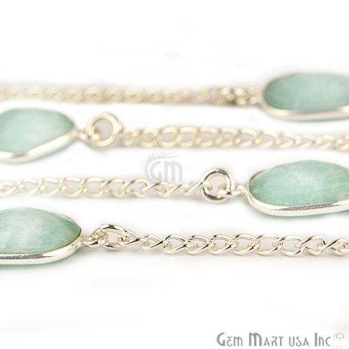Amazonite 10-15mm Silver Plated Link Bezel Connector Chain (764396470319)