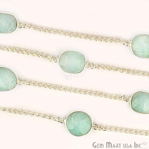 Amazonite 10-15mm Silver Plated Link Bezel Connector Chain (764396470319)