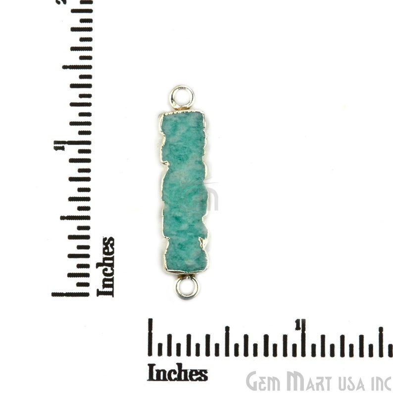 Amazonite 32x9mm Double Bail Silver Edged Bar Charm Connector - GemMartUSA