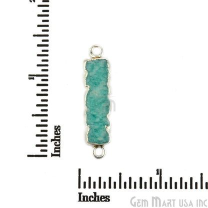 Amazonite 32x9mm Double Bail Silver Edged Bar Charm Connector - GemMartUSA