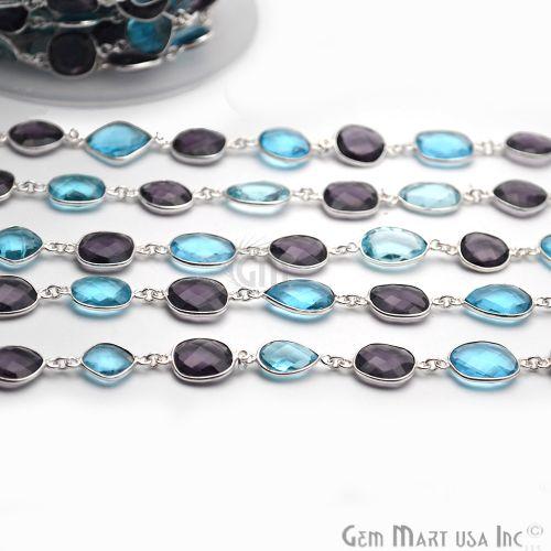 Blue Topaz With Amethyst 10mm Mix Shape Silver Continuous Connector Chain (764310192175)