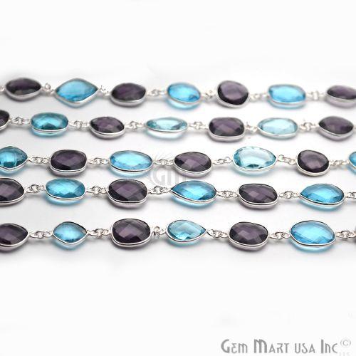 Blue Topaz With Amethyst 10mm Mix Shape Silver Continuous Connector Chain (764310192175)