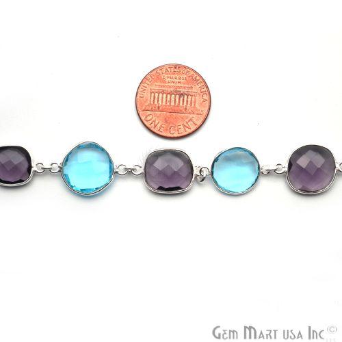Blue Topaz With Amethyst 10mm Mix Shape Silver Continuous Connector Chain (764310192175)