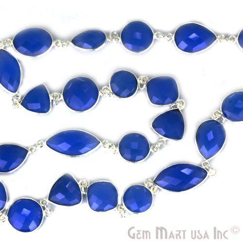 Blue Chalcedony 10-15mm Mix Shape Silver Plated Continuous Connector Chain (764311502895)