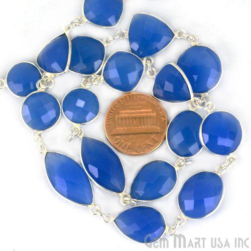 Blue Chalcedony 10-15mm Mix Shape Silver Plated Continuous Connector Chain (764311502895)