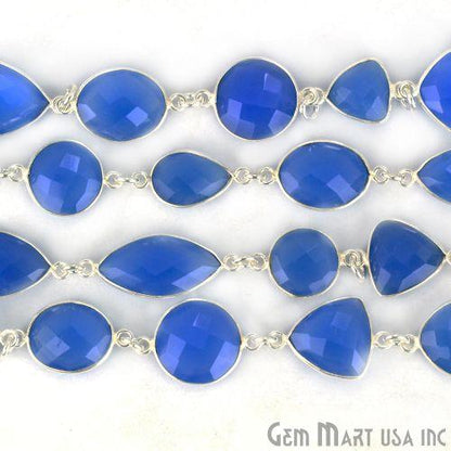 Blue Chalcedony 10-15mm Mix Shape Silver Plated Continuous Connector Chain (764311502895)