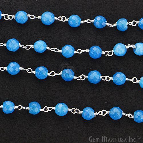 Blue Jade Beads Silver Plated Wire Wrapped Rosary Chain (763815755823)